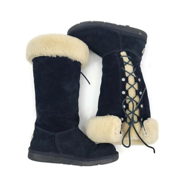 Ugg Upside Black Boots Womens 6 Lace Up Tall 5163 - Picture 5 of 9